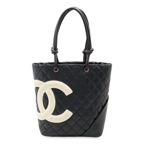 Chanel Cambon Line Medium Tote Tote Shoulder Bag Soft Calf Black Black White - Picture 1 of 9